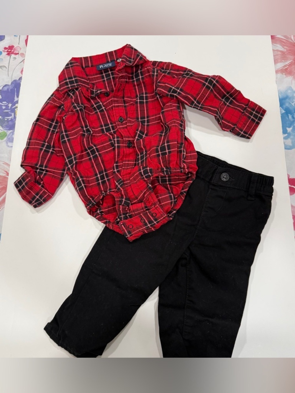 The Children’s Place two piece red plaid and Jean set for boys size 9-12
